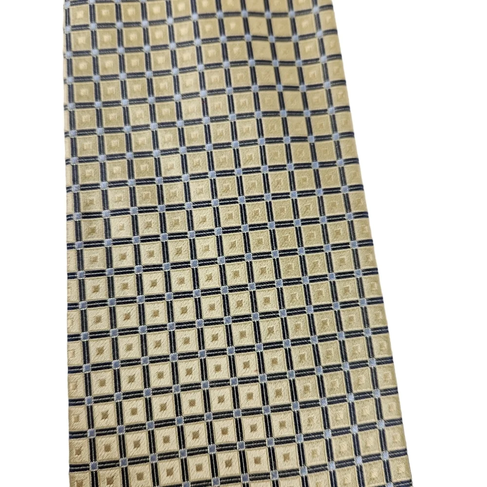 Tommy Hilfiger 100% Silk Pale Yellow Gold Blue Silver Geometric Tie Men's